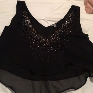Black short top with rose gold beading